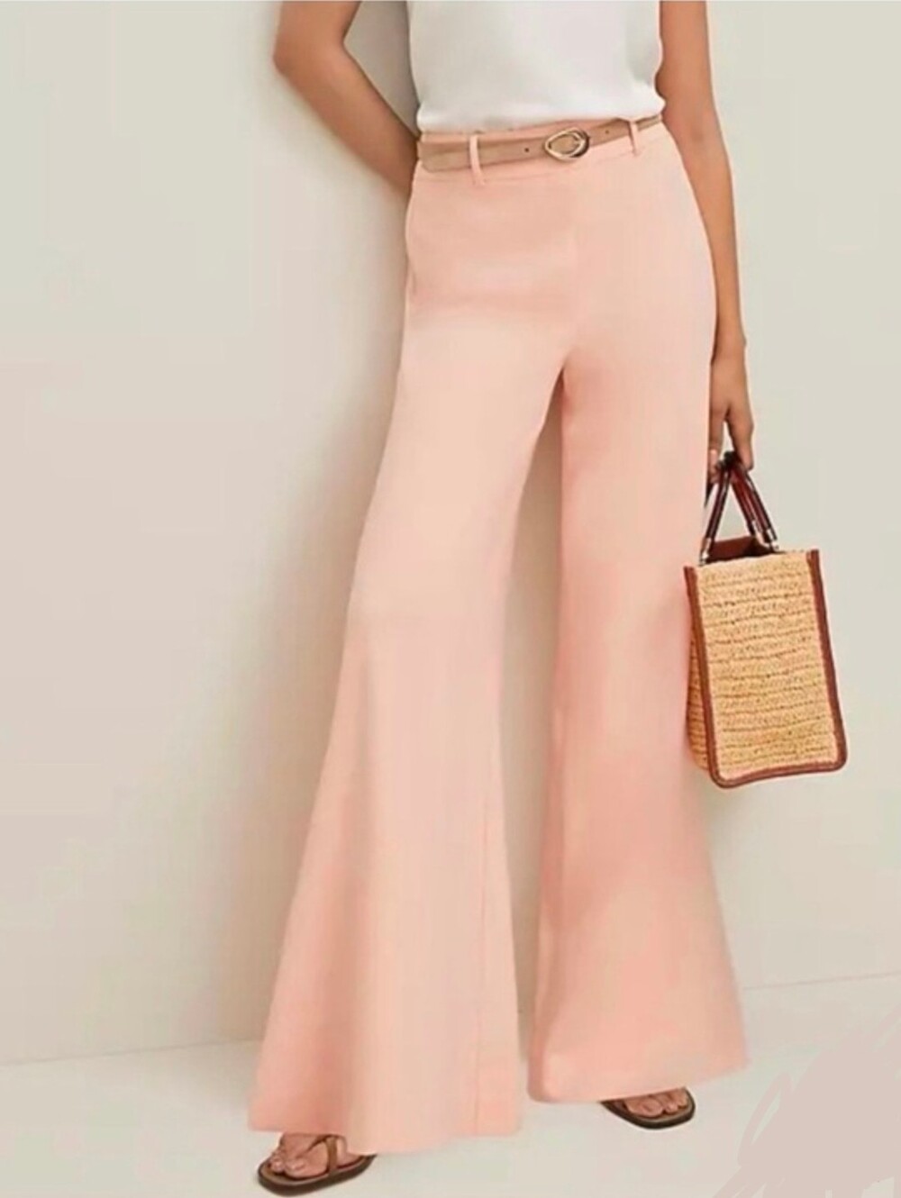 NWT Ann Taylor Wide Leg High-Waist Palazzo Pants in Blush Pink Sz 0